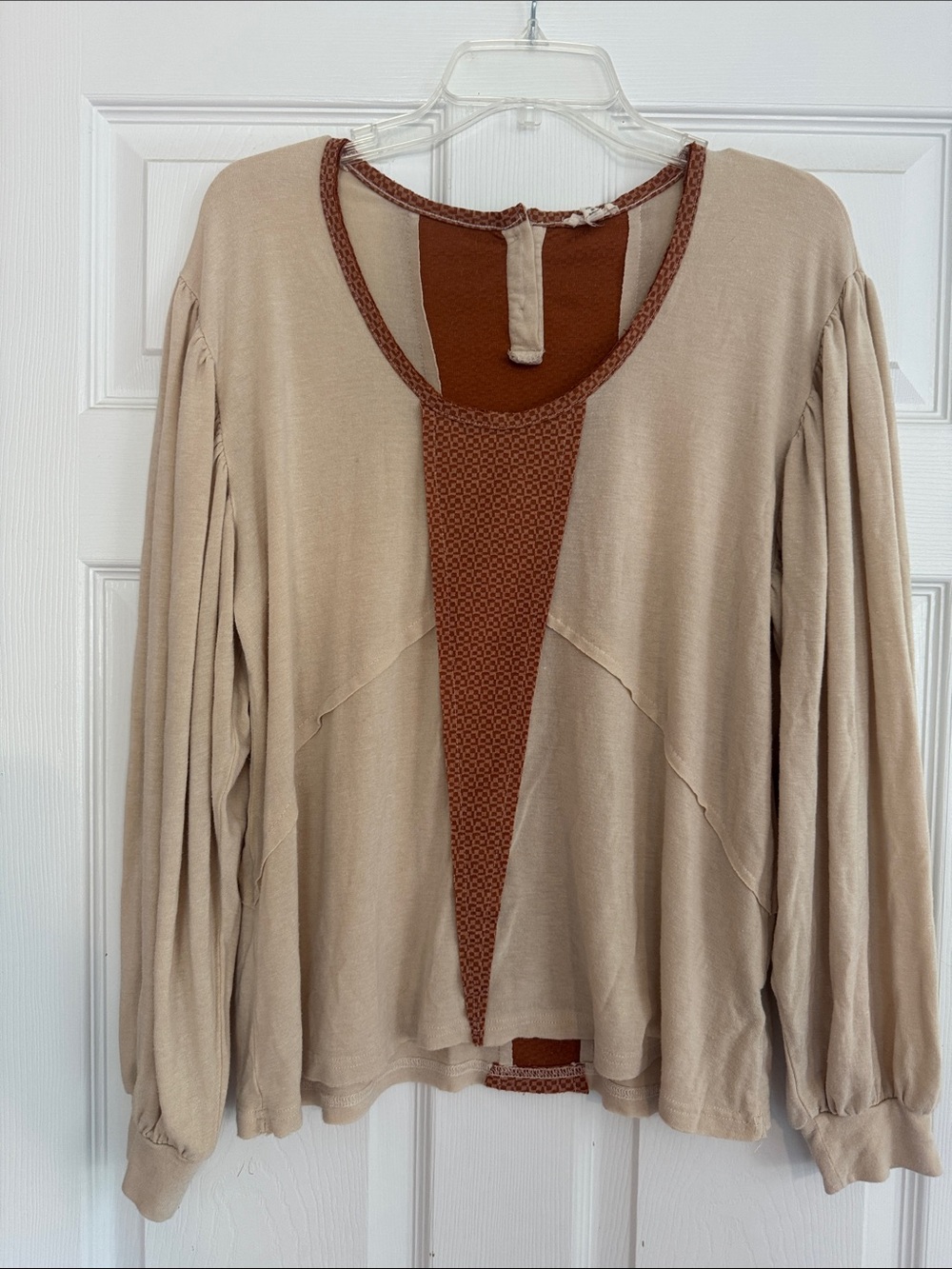 POL Beige Blouse with Rust Center Panel